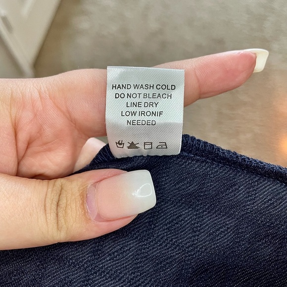 NWT Altar’d State (LG) Navy Blue Knit A-Line Fit & Flare Dress w/ Lace Sleeves - Picture 9 of 13